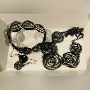 Gun metal jewelry set! Earrings bracelet and necklace
